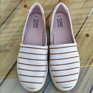 TOMS Blush and Brown Striped Slip-Ons